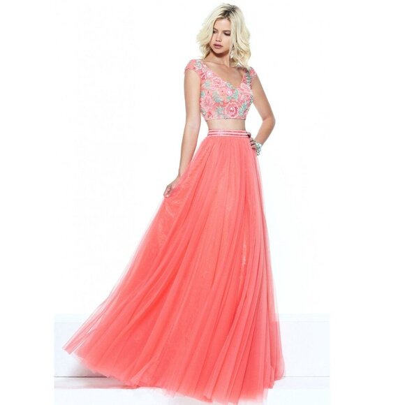 Sherri Hill Yellow Dress Two Piece Yellow Crop Top Tulle Skirt Embellished Sz 6 - Picture 6 of 8